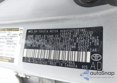 2006 Toyota Corolla Le z USA, uszkodzony, nr VIN 2T1BR32EX6C615808